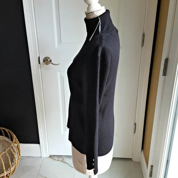 NEW! Tahari BLACK Ribbed TURTLENECK SWEATER SZ L - Picture 2 of 6